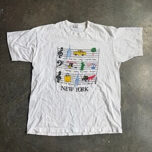Vintage 80s 90s New York City Tourist Graphic Shirt White Tee Mens XL USA Made